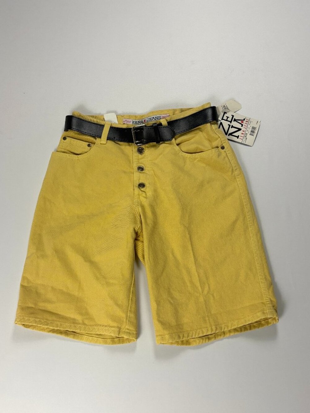 Vintage Zena Jeans Womens Belted Denim Shorts Yellow Sz 11 NWT Deadstock Retro